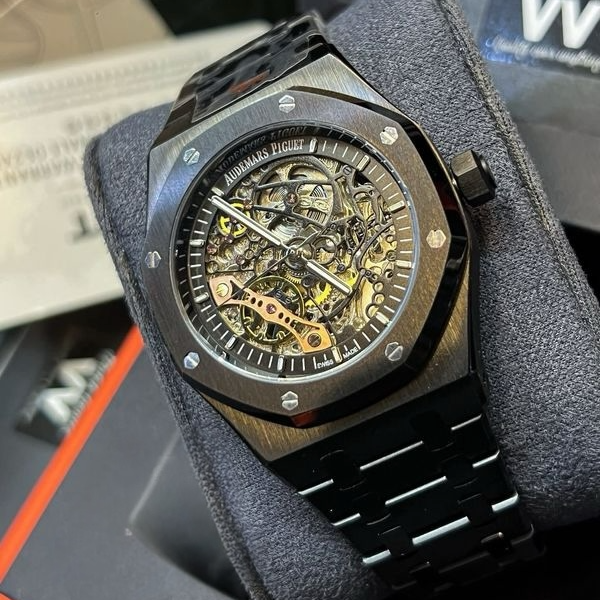Luxury skeleton watch on display