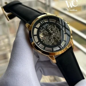 Fossil Automatic Black Leather Gold Case Watch